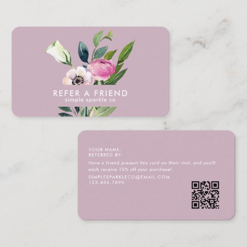 Pink Watercolor Floral QR Code Stylist Salon Referral Card