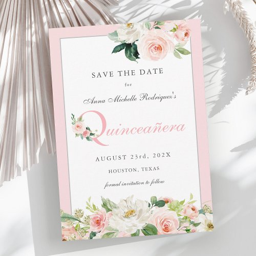 Pink Watercolor Floral Quinceaera Save the Date 