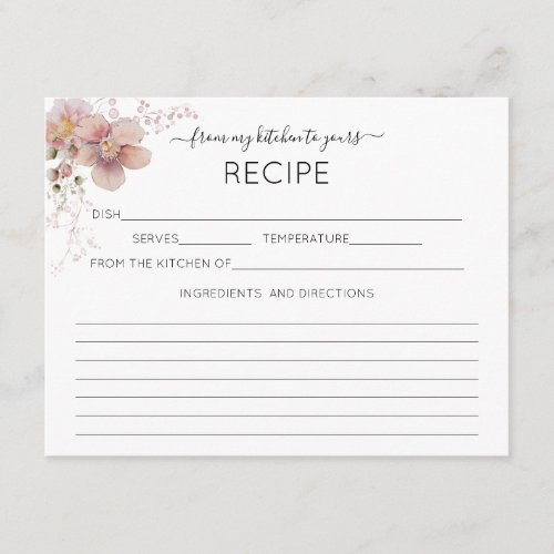 Pink Watercolor Floral Recipe Card