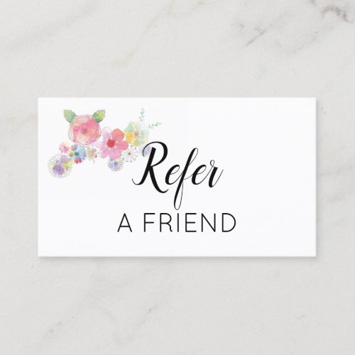 Pink Watercolor Floral Refer a Friend Referral Card