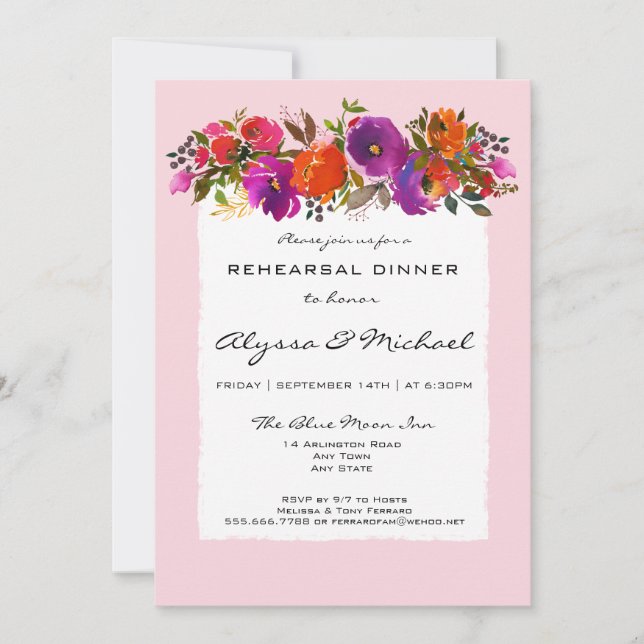 Pink Watercolor Floral Rehearsal Dinner Invitation (Front)