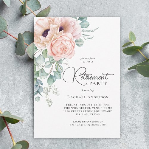 Pink Watercolor Floral Retirement Party Invitation