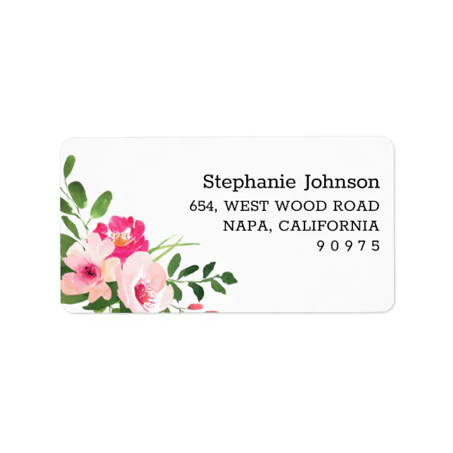 Pink Watercolor Floral Return Address Label | Zazzle