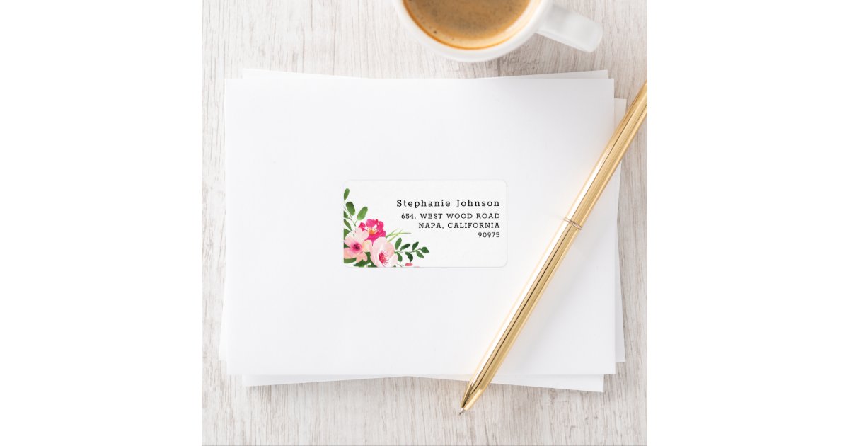 Pink Watercolor Floral Return Address Label | Zazzle