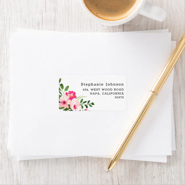 Pink Watercolor Floral Return Address Label | Zazzle