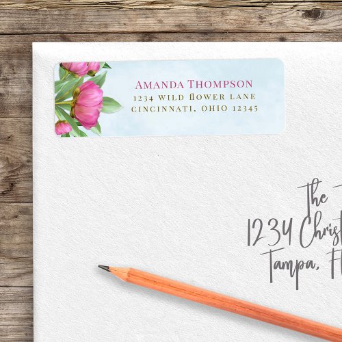 Pink Watercolor Floral Return Address  Label