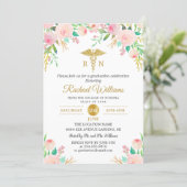 Pink Watercolor Floral RN Nurse Graduation Party Invitation (Standing Front)