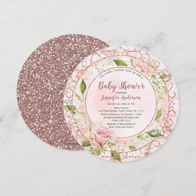 Pink Watercolor Floral Rose Gold Baby Shower Invitation | Zazzle