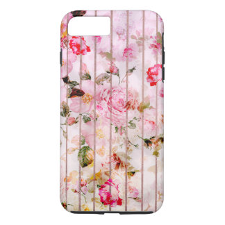 Pink watercolor floral rose gold stripes pattern iPhone 8 plus/7 plus case