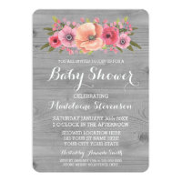 Pink Watercolor Floral Rustic Wood Baby Shower Card