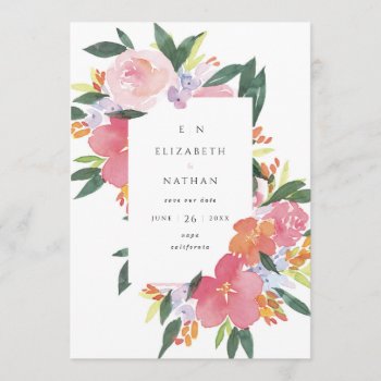 Pink Watercolor Floral Save The Date Card by fourwetfeet at Zazzle