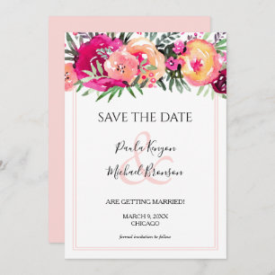 Pink Watercolor Floral Save the Date Cards