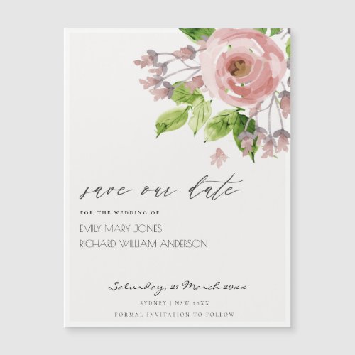PINK WATERCOLOR FLORAL SAVE THE DATE MAGNETIC CARD