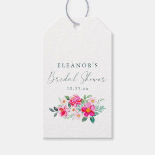 Pink Watercolor Floral Script Custom Bridal Shower Gift Tags