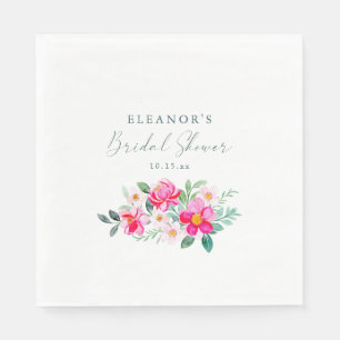 Pink Watercolor Floral Script Custom Bridal Shower Napkins