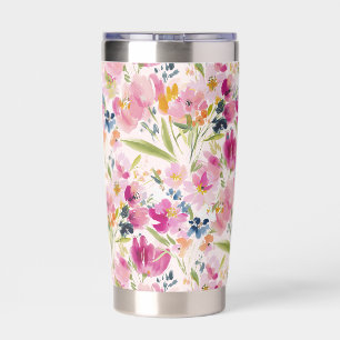Pink Watercolor Floral Shabby Chic Pattern Insulated Tumbler