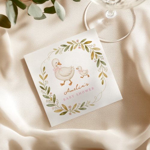 Pink Watercolor Floral silly goose Baby Shower Napkins