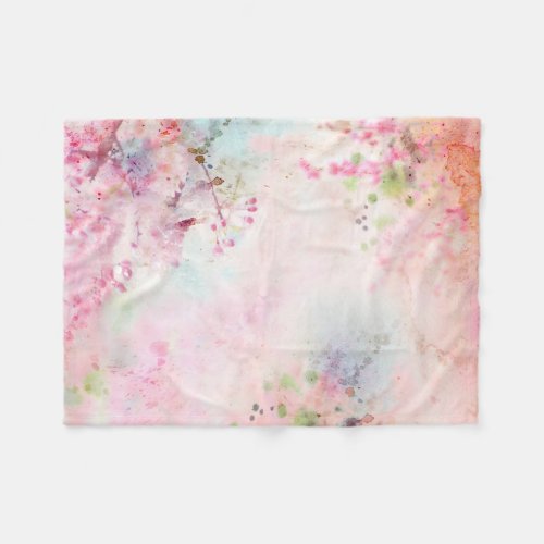 Pink Watercolor Floral Small Fleece Blanket