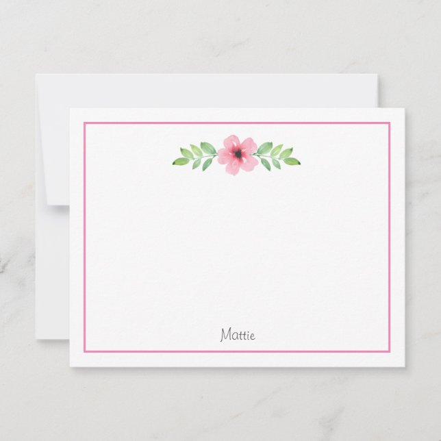 Pink Watercolor Floral Swag Note Card (Front)