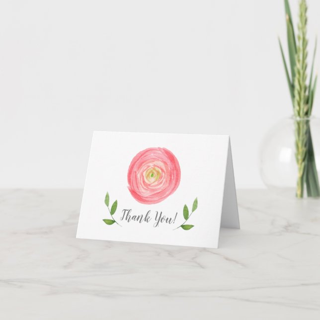 Pink Watercolor Floral Thank You Card (Front)