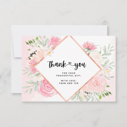 Pink Watercolor Floral Thank You Card