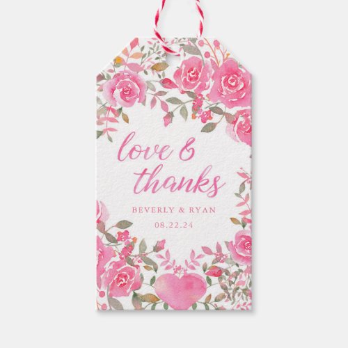 Pink Watercolor Floral Thank You Gift Tags