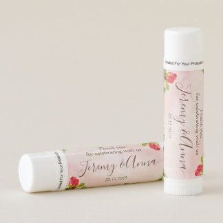 Pink Watercolor Floral Thank You Wedding Lip Balm