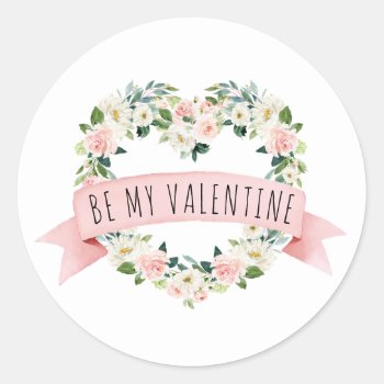 Pink Watercolor Floral Valentine Classic Round Sticker by DP_Holidays at Zazzle