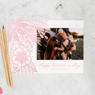 Pink Watercolor Floral Valentines Day Bouquet Holiday Card