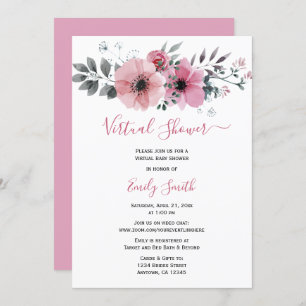 Pink Watercolor Floral Virtual Baby Shower Invitation