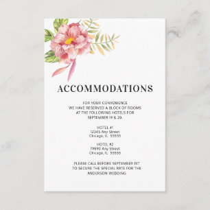 Pink Watercolor Floral Wedding Accommodations Enclosure Card