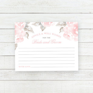 Pink Watercolor Floral Wedding Advice Note Card