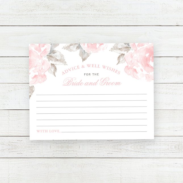 Pink Watercolor Floral Wedding Advice Note Card (Creator Uploaded)