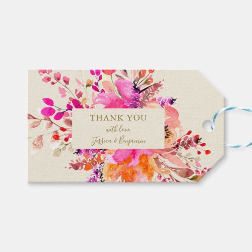 Pink Watercolor Floral Wedding Custom Thank You Gift Tags