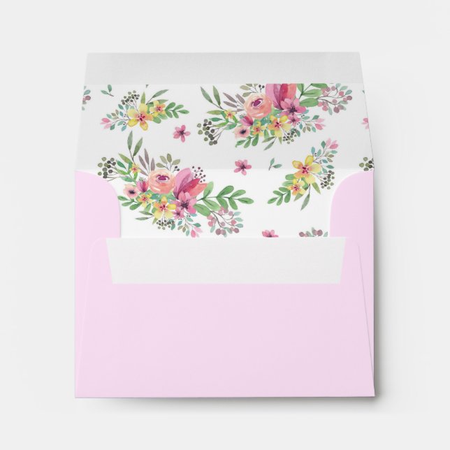 Pink Watercolor Floral Wedding Envelope (Back (Bottom))