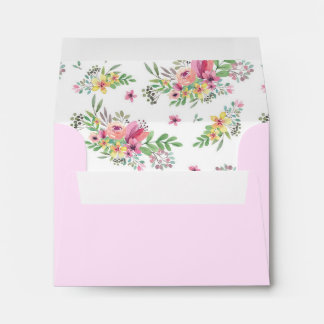 Pink Watercolor Floral Wedding Envelope