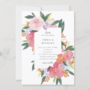 Pink Watercolor Floral Wedding Invitation by fourwetfeet at Zazzle