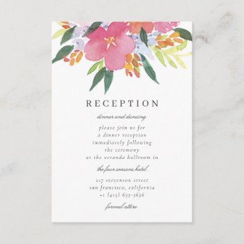 Pink Watercolor Floral Wedding Reception Card by fourwetfeet at Zazzle