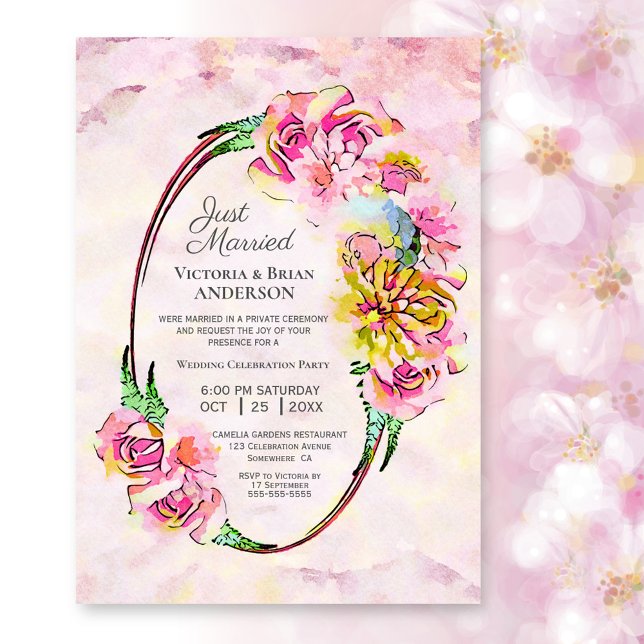 Pink Watercolor Floral Wedding Reception Invitation (Creator Uploaded)