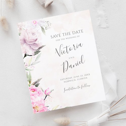 Pink Watercolor Floral Wedding Save The Date