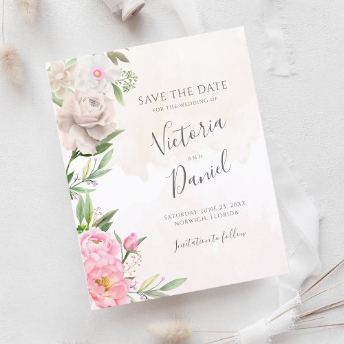 Pink Watercolor Floral Wedding Save The Date