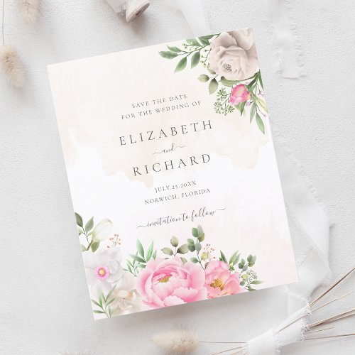 Pink Watercolor Floral Wedding Save The Date