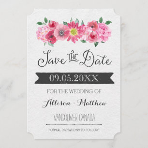 Pink Watercolor Floral Wedding Save the Date Card