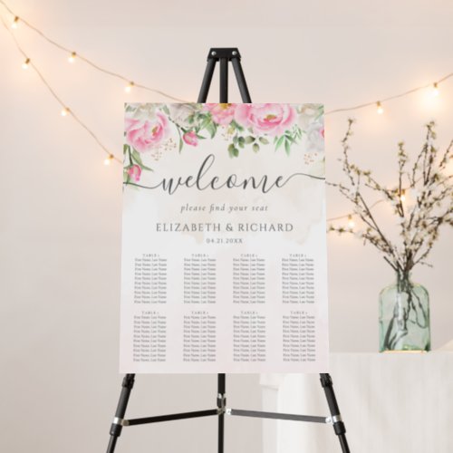 Pink Watercolor Floral Wedding Seating Chart  Foam Board
