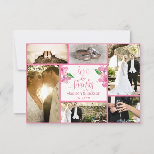 Pink Watercolor Floral Wedding Thank You Photo
