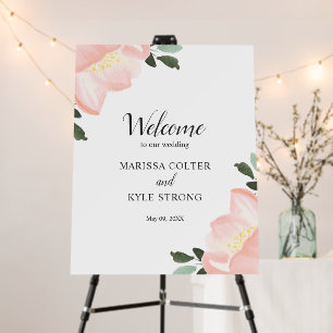 Pink Watercolor Floral Wedding Welcome Sign