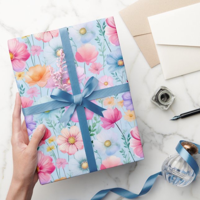 Pink Watercolor Floral Wrapping Paper (Gifting)