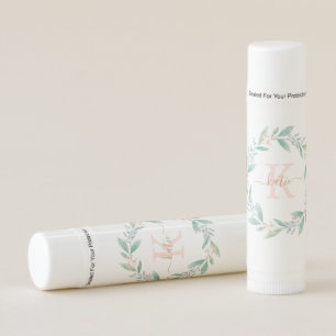 Pink Watercolor Floral Wreath Monogram Lip Balm