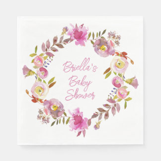 Pink Watercolor Floral Wreath Napkins