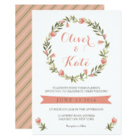 Pink Watercolor Floral Wreath Wedding Invitation